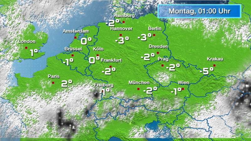 Der Regen- und Wolkenfilm für 48 Stunden Auch am Montag klar und kalt