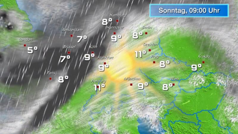 Der Regen- und Wolkenfilm für 48 Stunden Süden und Südosten freundlicher