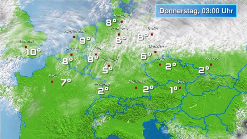 Der Regen- und Wolkenfilm für 48 Stunden Nordosten dichtere Wolken