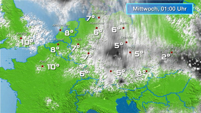 Der Regen- und Wolkenfilm für 48 Stunden Trocken, aber oft trüb
