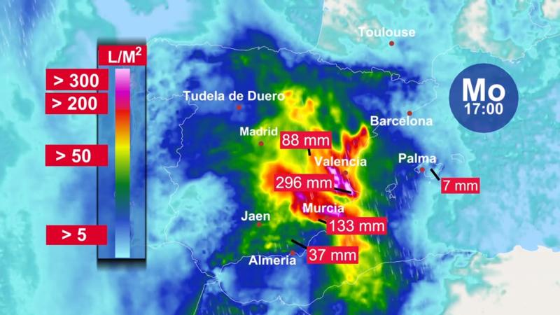 Heftige Regenfälle zu Ostern in Spanien Bis zu 300 Liter pro Quadratmeter sind möglich