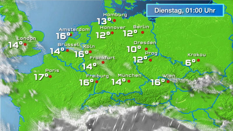 Der Regen- und Wolkenfilm für 48 Stunden Trocken, aber oft trüb