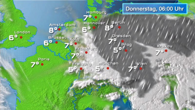 Der Regen- und Wolkenfilm für 48 Stunden Regen zieht in den Osten