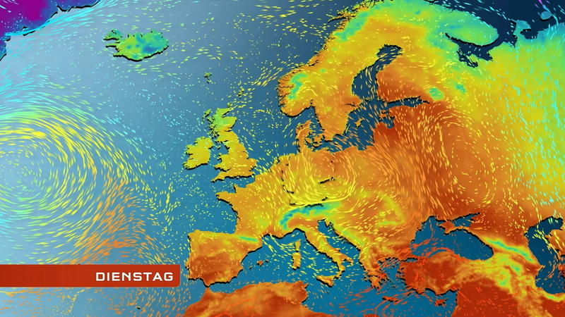 Der Strömungsfilm für 5 Tage Unwetter-Tief kringelt sich bei uns ein