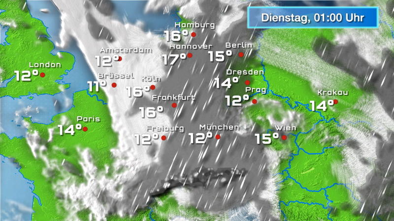 Wolken- und Regenfilm für 48 Stunden Es regnet auch die ganze Nacht weiter
