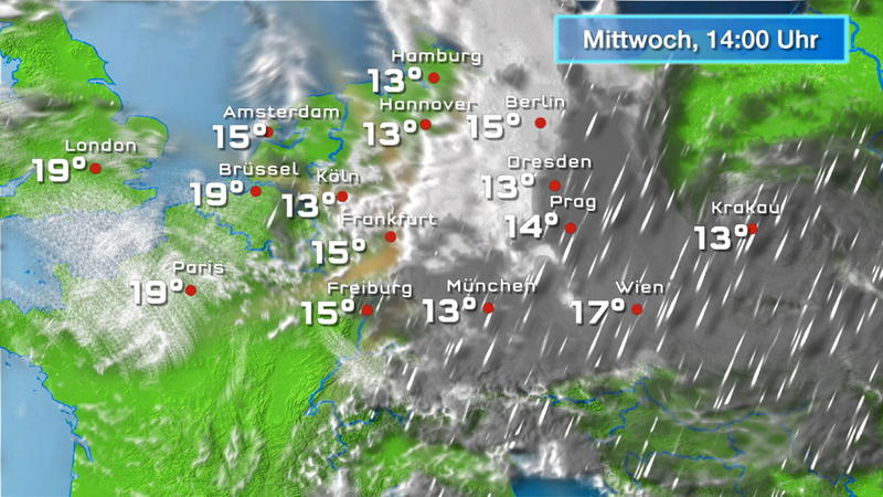 Der Regen- und Wolkenfilm für 48 Stunden Trocken, aber oft trüb