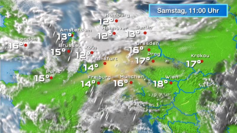 Der Regen- und Wolkenfilm für 48 Stunden Die Sonne bekommt einen schmalen Korridor