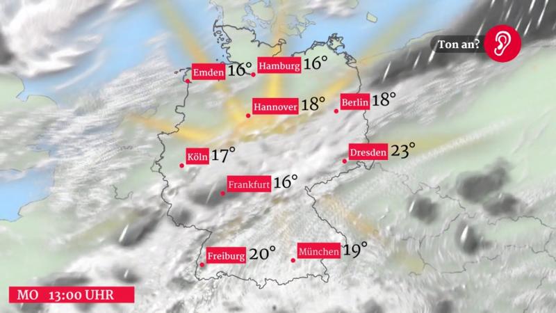 Der Regen- und Wolkenfilm für 48 Stunden Über der Mitte fällt Regen