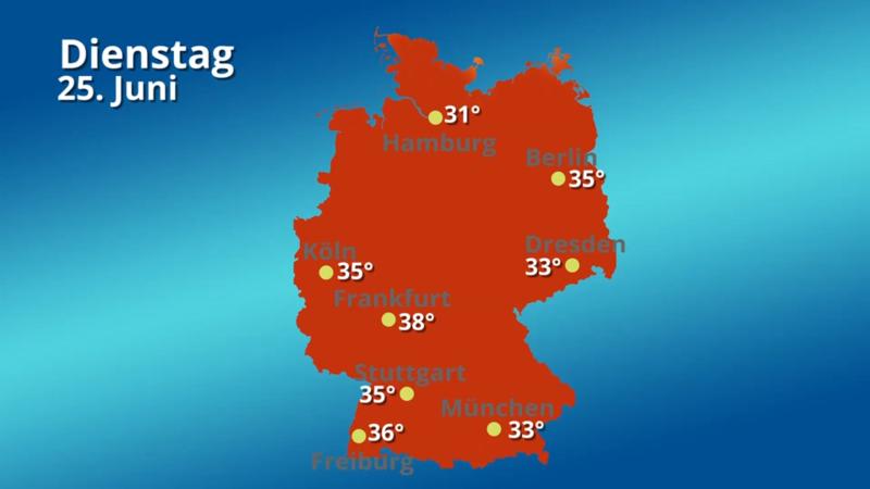 Die Höchstwerte der nächsten 14 Tage Mega Hitze in der letzten Juniwoche