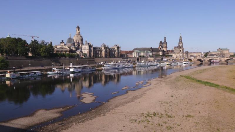 Niedrigwasser an der Elbe Pegel in Dresden bei unter 60 cm