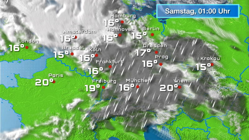 Der Regen- und Wolkenfilm für 48 Stunden Weitere Schauer und Gewitter Richtung Osten