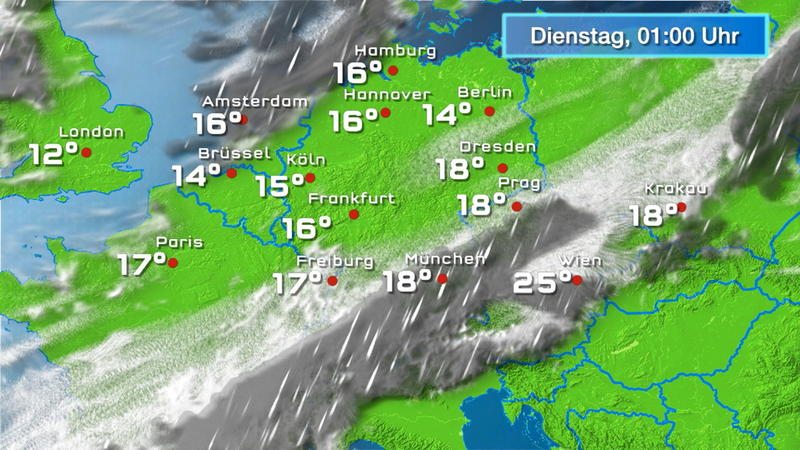 Der Regen- und Wolkenfilm für 48 Stunden Trocken, aber oft trüb