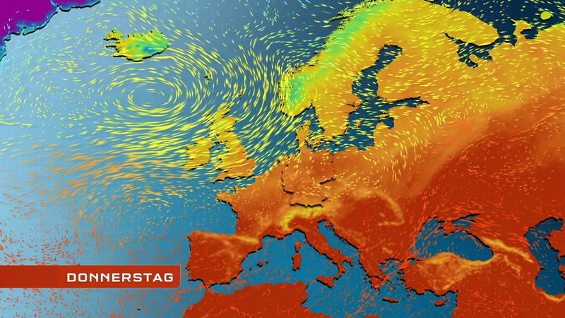 Der Strömungsfilm für Europa Temperaturen und Luftströmungen für 5 Tage