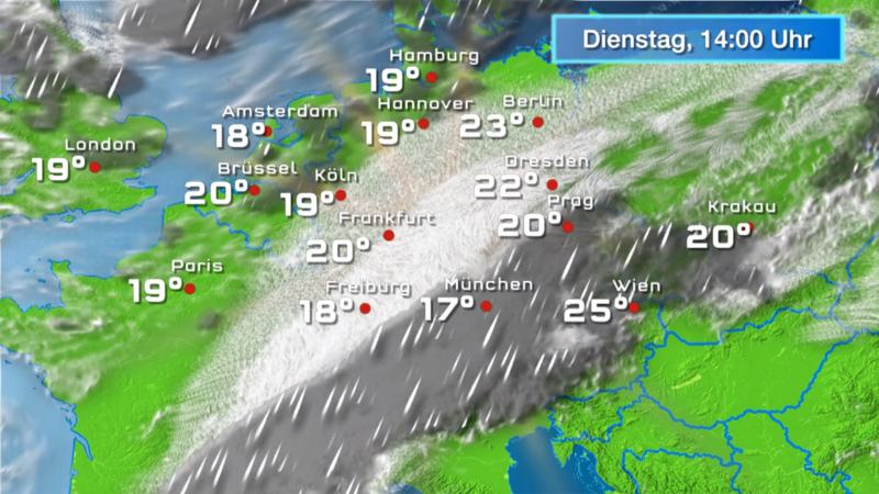Der Regen- und Wolkenfilm für 48 Stunden Vor allem im Südosten sehr nass