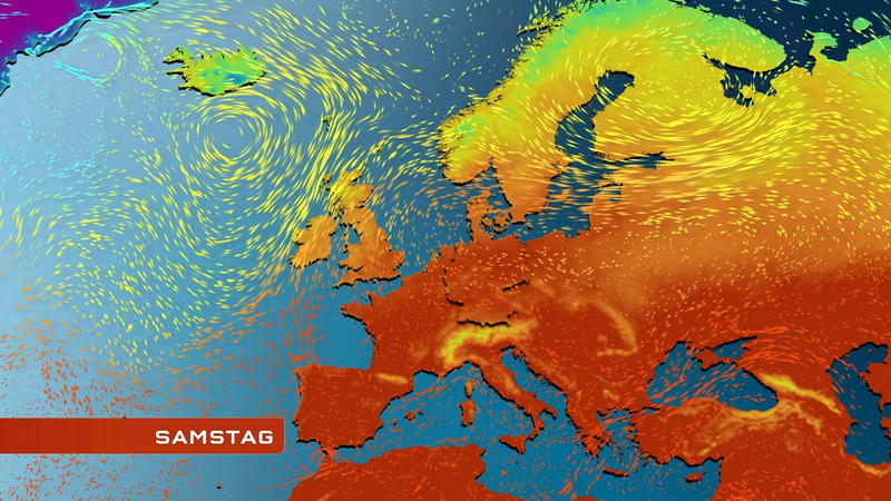Der Strömungsfilm für Europa Temperaturen und Luftströmungen für 5 Tage