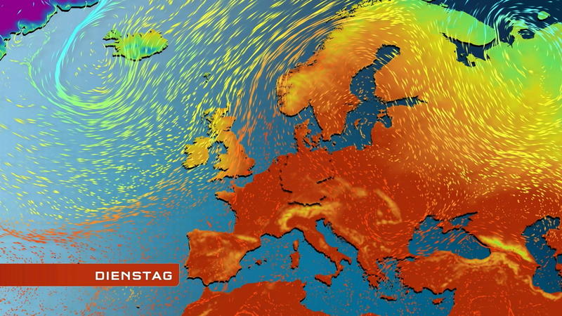 Der Strömungsfilm für Europa Temperaturen und Luftströmungen für 5 Tage