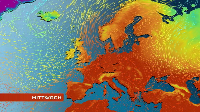 Der Strömungsfilm für Europa Temperaturen und Luftströmungen für 5 Tage