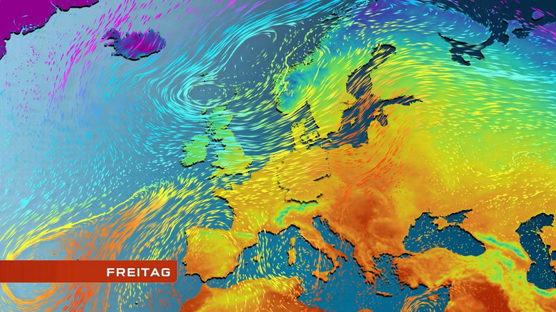 Der Strömungsfilm für 5 Tage Ruhe über Deutschland, Unwetter über Europa