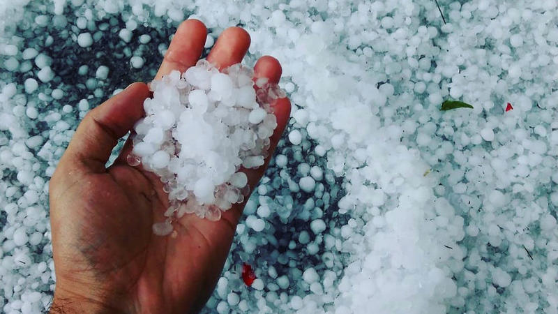 A man holds hail stones in his hand, in Priboj, Serbia, June 13, 2018 in this image obtained from social media. STEFAN NIKOLIC/ via REUTERS THIS IMAGE HAS BEEN SUPPLIED BY A THIRD PARTY. MANDATORY CREDIT. NO RESALES. NO ARCHIVES