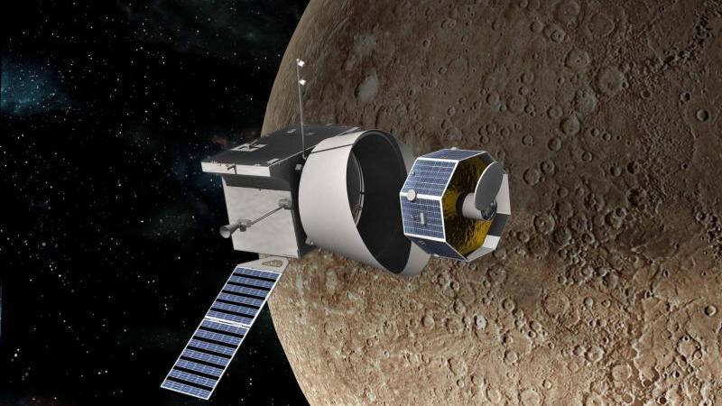 Die Sonde BepiColombo umkreist in dieser Animation den Merkur:  Auf ihrem Weg dorthin nimmt sie Tests an der Venus vor.