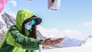 URUMQI, April 30, 2017 Scientists from Northwest Institute of Eco-Environment and Resources, China Academy of Sciences (CAS), measure the albedo of the Urumqi River source Glacier No.1 in Tianshan Mountains, northwest China's Xinjiang Uygur Autonomous Region, April 29, 2017. From April 27 to 30, CAS scientists carried out a ''body check'' for the Urumqi River source Glacier No.1 in Tianshan Mountains, including its thickness, temperature, albedo, material balance, velocity of speed, so as to analyze its changing trend over the past half century. zhs |