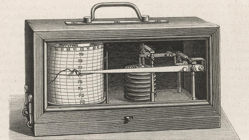 Richard Frere's registering  aneroid barometer.          Date: 1881 (Mary Evans Picture Library) | Nur für redaktionelle Verwendung., Keine Weitergabe an Wiederverkäufer.