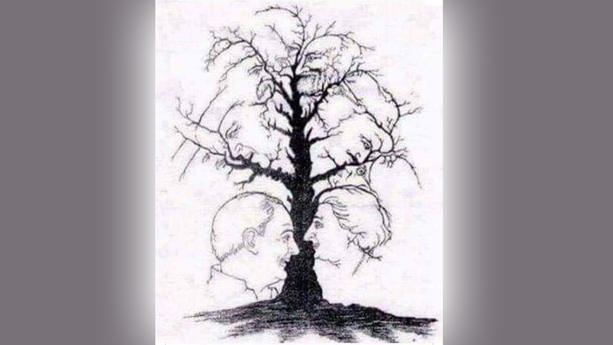 In den Ästen dieses Baumes verstecken sich diverse Gesichter. Finden Sie alle?