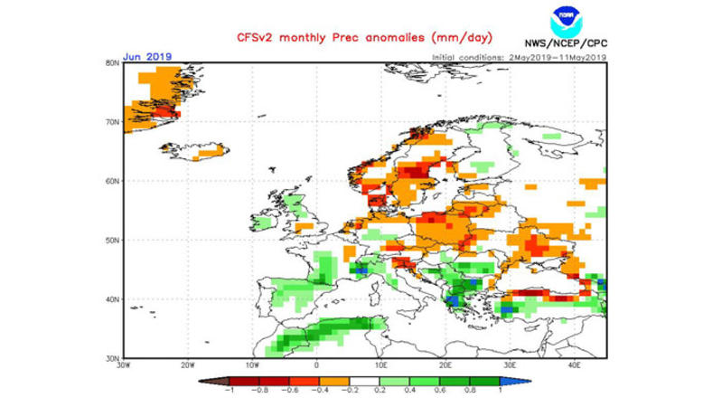NOAA- Regenprognose für Juni