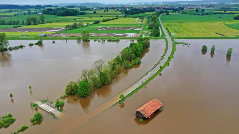 22 05 2019 Hochwasser in Dirlewang bei Mindelheim. 