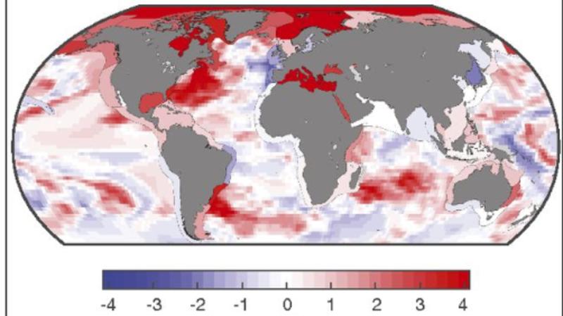 Die Hotspots auf den Weltmeeren sind in "rot" gekennzeichnet.