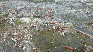 An aerial view of devastation after hurricane Dorian hit the Abaco Islands in the Bahamas, September 3, 2019, in this still image from video obtained via social media. Terran Knowles/Our News Bahamas/via REUTERS ATTENTION EDITORS - THIS IMAGE HAS BEEN SUPPLIED BY A THIRD PARTY. MANDATORY CREDIT. NO RESALES. NO ARCHIVES.