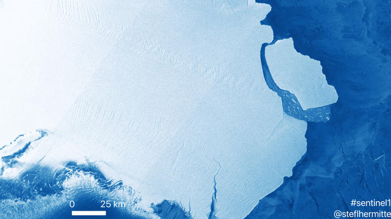 dpatopbilder - HANDOUT - 01.10.2019, Antarktis, ---: In der Antarktis ist ein riesiger Eisberg mit einer Fläche von rund 1600 Quadratkilometern abgebrochen (Handoutbild auf Basis von Sattelitenaufnahmen vom 25.09.2019, das am 01.10.2919 von Stef Lher