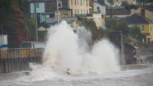 Storm waves hit the train at Dawlish, Devon.Pictured: GV,General ViewRef: SPL5125937 021119 NON-EXCLUSIVEPicture by: David Sims / SplashNews.comSplash News and PicturesLos Angeles: 310-821-2666New York: 212-619-2666London: +44 (0)20 7644 7656Berlin: +49 175 3764 166photodesk@splashnews.comWorld Rights, 