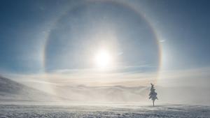 Ein Sonnenaufgang in der Stille des Winters von Alaska.