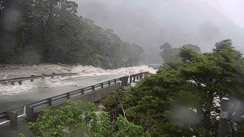 A road is partially submerged in floodwaters in Southland, New Zealand, February 3, 2020, in this image obtained via social media. New Zealand Transport Agency via REUTERS   ATTENTION EDITORS - THIS IMAGE HAS BEEN SUPPLIED BY A THIRD PARTY. MANDATORY