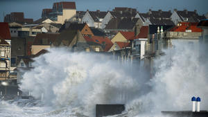 Waves crash against the breakwater during Storm Ciara at Wimereux, France, February 10, 2020.  REUTERS/Pascal Rossignol