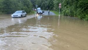 Überflutete Straßen in Bayern
