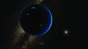 Diese künstlerische Darstellung zeigt den fernen Blick vom Planeten Neun zurück zur Sonne. Es wird angenommen, dass der Planet gasförmig ist, ähnlich wie Uranus und Neptun.