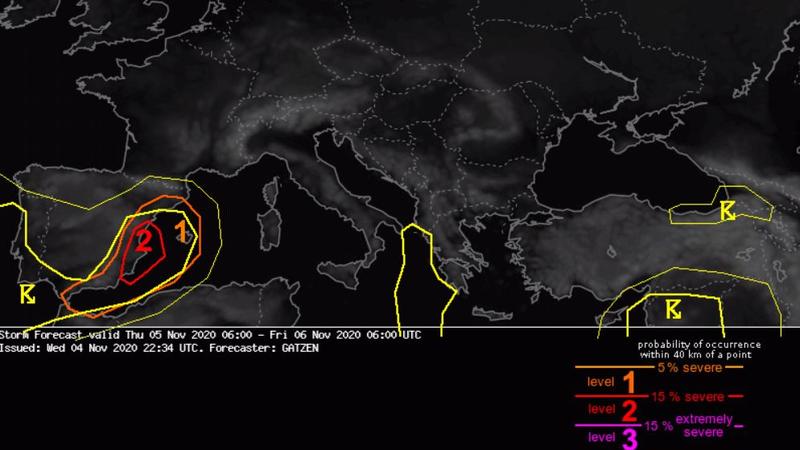 Unwetterwarnungen im Südwesten Europas bis Freitagmorgen laut Estofex