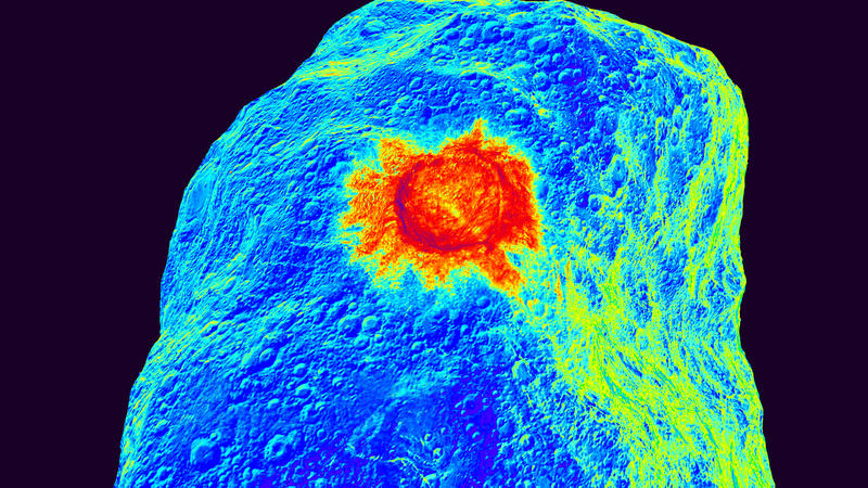 HANDOUT - Das Handout-Foto der European Space Agency (ESA) vom 31.03.2015 zeigt das Wärmebild eines Kraters, der nach dem Einschlag der von der US-Raumfahrtbehörde NASA gesteuerten DART-Sonde auf dem Asteroiden «Dydimoon» im Jahr 2022 entstehen könnt