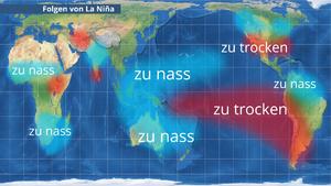 Die Auswirkungen des Klimaphänomens La Nina sind auch weltweit gesehen enorm. Beispielsweise ist es in Teilen Südamerikas deutlich trockener, während es in Australien und Südostasien viel mehr Regen gibt als üblich.