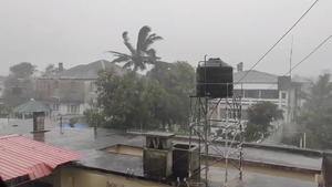 Rain falls before the landfall of cyclone Eloise in Beira, Mozambique January 22, 2021, in this still image taken from a video obtained from social media. Video obtained by REUTERS THIS IMAGE HAS BEEN SUPPLIED BY A THIRD PARTY. MANDATORY CREDIT. NO RESALES. NO ARCHIVES.