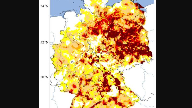 Die Bodentrockenheitskarte von Deutschland ist besorgniserregend. 