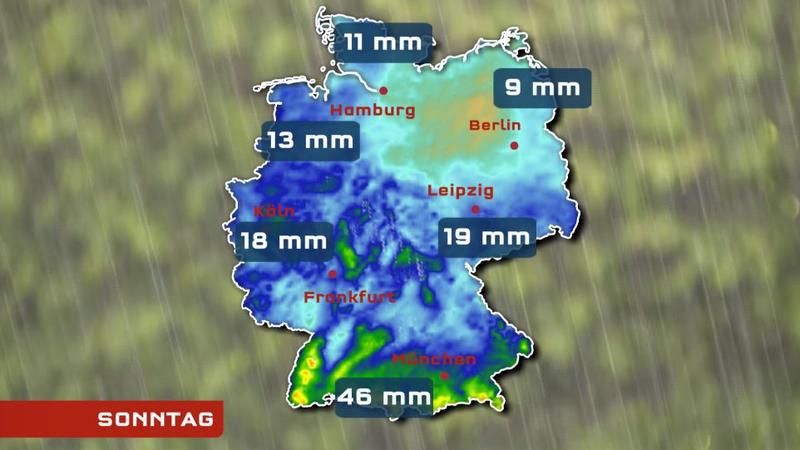 Die Niederschlagssummen bis Sonntag in Deutschland.