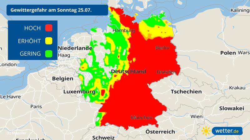 Gewitterrisiko am Sonntag, 25.07.2021