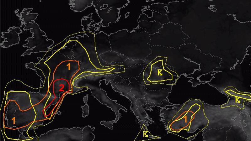 Die Unwetterwarnungen laut ESTOFEX für Europa bis Mittwochmorgen