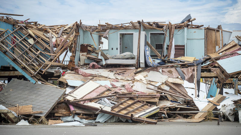 Destruction is seen in the aftermath of Hurricane Ida in Grand Isle, La. Tuesday, Aug. 31, 2021. Louisiana residents still reeling from flooding and damage caused by Hurricane Ida scrambled for food, gas, water and relief from the sweltering heat whi
