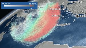 Die Graphik zeigt die Sturmprognose am östlichen Mittelmeer.