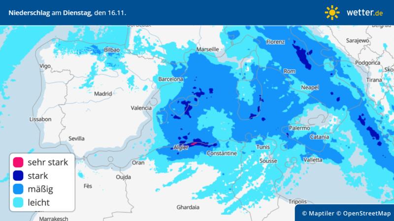 Niederschlags-Vorhersage für die Länder am Mittelmeer