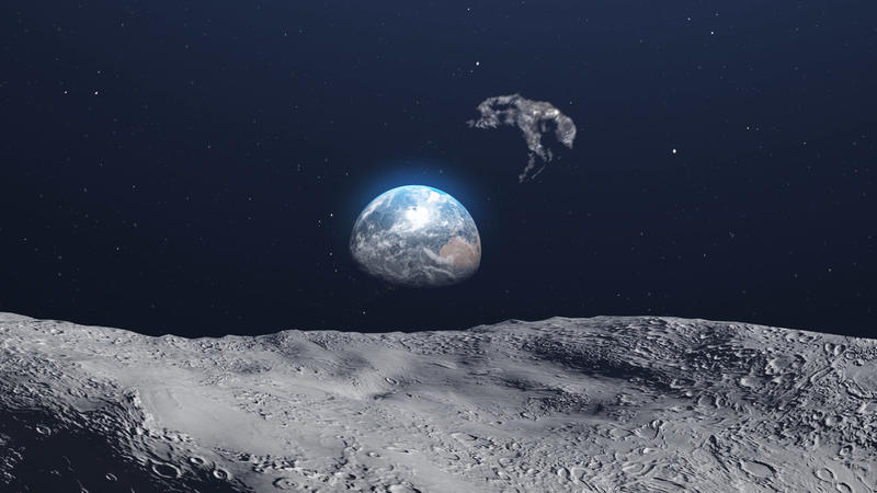 Asteroids meteor rock Flying close to moon toward earth 3d rendering cinematic vision, outer space view Kamoʻoalewa könnte ein Teil vom Mond sein